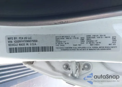 2022 Ram 1500 Limited 4X4 5'7 Box z USA, uszkodzony, nr VIN 1C6SRFHTXNN379350